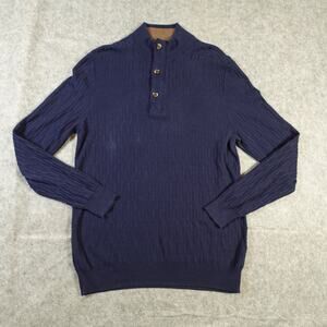 Tasso Elba Sweater Mens Medium 1/4 Zip/Button Navy Blue Textured Cable Knit